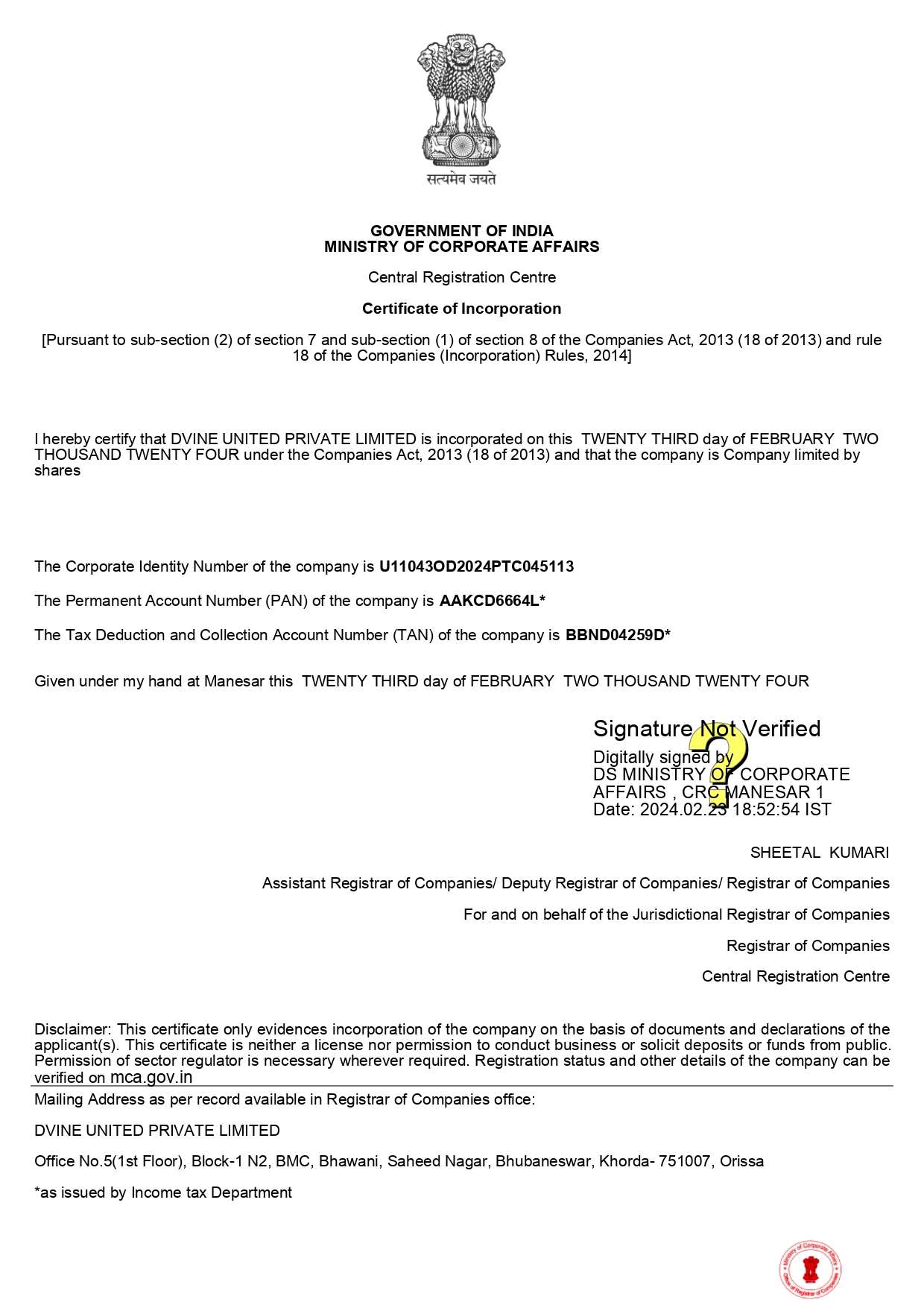 Spice + Part B Approval Letter